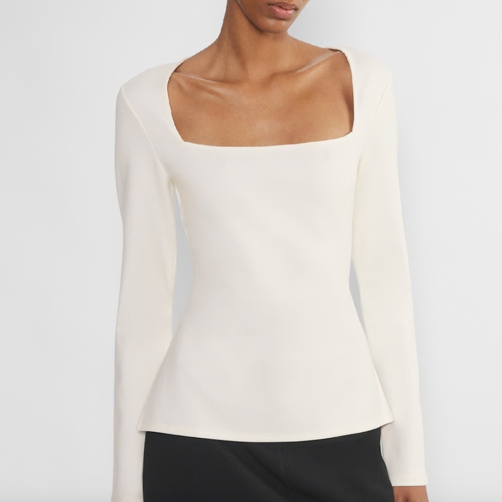 Aritzia Cream Long Sleeve Square Neck Top